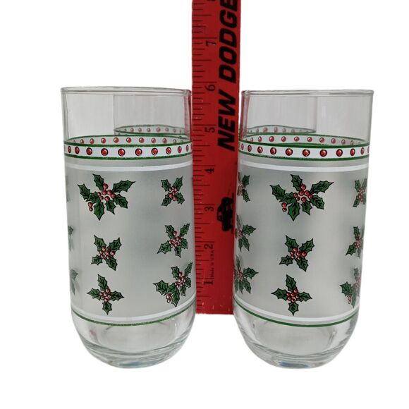 🎄🎅🏼Vintage Frosted Christmas Holly Glasses (Set of 4) Libbey - Picture 8 of 10